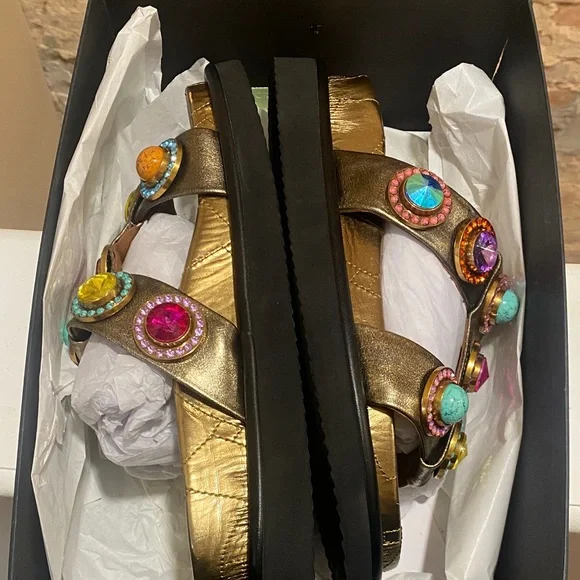 Kurt Geiger Gold Sandals with Colorful Gemstones - Picture 4 of 4
